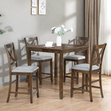 Trygoal Dining Table Set for 4, Modern 5 Piece Dining Room Table Set with Square Table & 4 X-Shaped Backrest Upholstered Chairs, Counter Height Kitchen Chairs Set for Small Space, Walnut Trygoal