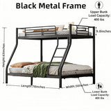 SogesGame Twin Over Full Bunk Bed for Teens & Kids, Metal Heavy Duty Bunk beds with 9.8-Inch Guardrail and Ladder, Bunk Beds Twin Over Full Size for Small Bedrooms & Shared Rooms, Space-Saving, Black SogesGame