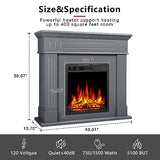 R.W.FLAME 43” Electric Fireplace Mantel Wooden Surround Firebox, TV Stand with Freestanding Electric Fireplace, Remote Control, Adjustable Led Flame, 750W/1500W Grey R.W.FLAME