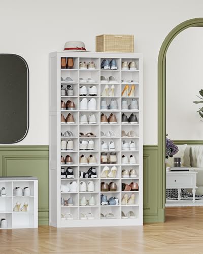 Hzuaneri Shoe Storage Cabinet, 48 Pairs Free Standing Closet Organizer, 9 inch Widened Cell Wood Shoe Organizer, 12 Tiers Vertical Space Saving Shoe Rack for Entryway, Cloakroom, White SR39603X Hzuaneri