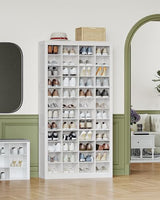 Hzuaneri Shoe Storage Cabinet, 48 Pairs Free Standing Closet Organizer, 9 inch Widened Cell Wood Shoe Organizer, 12 Tiers Vertical Space Saving Shoe Rack for Entryway, Cloakroom, White SR39603X Hzuaneri