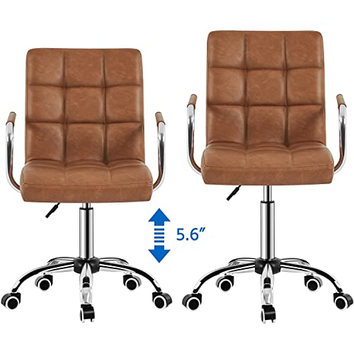 Yaheetech PU Leather Comfortable Office Desk Chair Mid Back Height Adjustable Computer Swivel Chair w/Armrests, Retro Brown Yaheetech