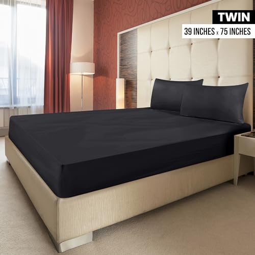 Utopia Bedding Twin Fitted Sheets - Bulk Pack of 2 Bottom Sheets - Soft Brushed Microfiber - Deep Pockets - Shrinkage & Fade Resistant - Easy Care (Twin, Black) Utopia Bedding