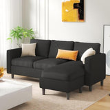 JAMFLY Couches for Living Room, 3-Seat Reversible Sectional Sofa with Convertible Ottoman, Modern Ribbed Fabric L-Shaped Couch for Small Apartment, Studio & Office, Easy Assembly, Black JAMFLY