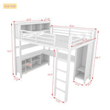 Bellemave Full Metal Loft Bed with Wardrobe, L-Shaped Desk, Storage Cubes and Shelves, Heavy Duty, White Bellemave