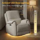 Watson & Whitely Power Recliner Chair W 3-Level LED Night Light, Swivel Glider Nursery Rocking Chair W Lumbar Pillow for Living Room, Oeko-TEX & FSC Certified, Fabric Sand