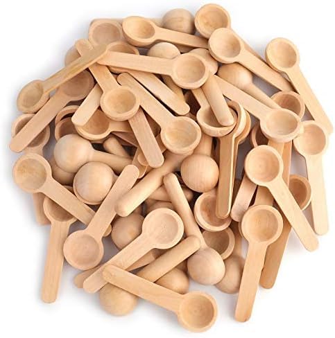 Tebery 60PCS Mini Wooden Spoons Small Bath Salt Spoon Candy Spoon Baby Spoon for Spice Jars Seasoning Honey Coffee