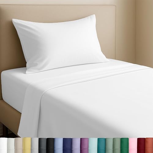 California Design Den Twin Sheets Set - Natural 100% Cotton Sheets with 12" Pockets, Soft Sateen Weave, Breathable and Durable Bedding Set for Dorm Rooms, College (White) California Design Den