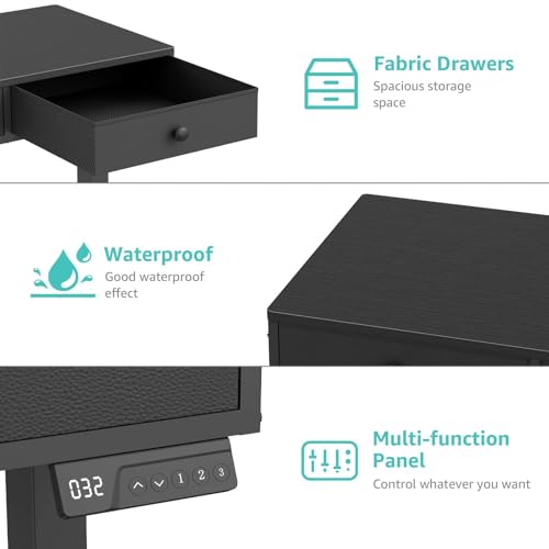 KLUVIS Electric Standing Desk with Drawers - 32 Inch Small Black Height Adjustable Sit Stand Desk with Storage for Home Office Bedroom, Study Writing Compact Stand up Computer Desks for Boys Girl Work KLUVIS