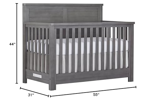 Evolur Belmar Flat 5-in-1 Convertible Crib in Rustic Grey, Features 3 Mattress Height Settings, Greenguard Gold Certified, Made of Kiln-Dried Hardwood - WoodArtSupply