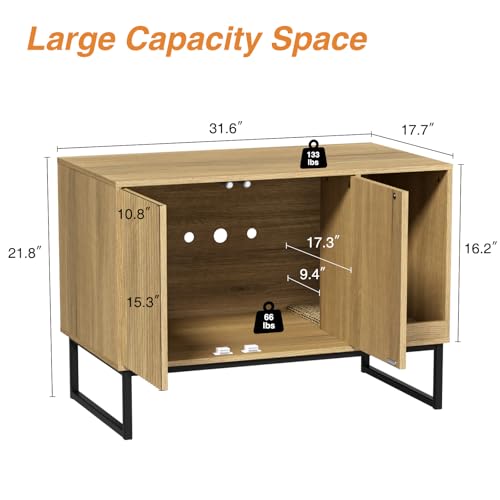 Cat Litter Box Enclosure, Fluted Hidden Litter Box Furniture with Scratch Pad and Metal Legs, Modern Enclosed Cat Cabinet, 31.5 x 17.7 x 21.7 Inches Indoor Pet House for Living Room, Washroom, Natural FiveWillowise