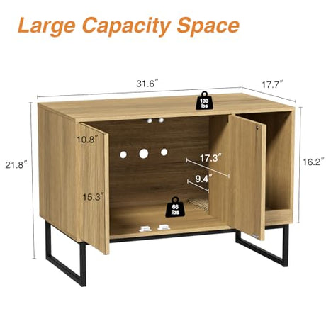 Cat Litter Box Enclosure, Fluted Hidden Litter Box Furniture with Scratch Pad and Metal Legs, Modern Enclosed Cat Cabinet, 31.5 x 17.7 x 21.7 Inches Indoor Pet House for Living Room, Washroom, Natural FiveWillowise