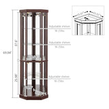 BAOMKONG Tall Corner Cabinet with Glass Doors, Lighted Glass Display Curio Cabinet with Adjustable Shelves, Home Office Floor Standing Display Cabinet for Bar, Liquor Storage and Medal, Dark Cherry BAOMKONG