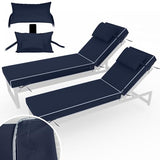 PZDJUMO Chaise Lounge Cushions Outdoor Set of 2 Lounge Chair Cushion 72" L x 21" W with Headrest Straps 3'' Thick Waterproof PU Patio Chaise Cushions Pool Lounger Chair Cushion(Navy Blue)