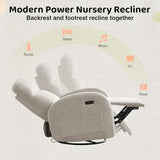 AEMEIOS Nursery Glider Recliner, Power Swivel Rocking Recliner with USB & Type-C Port, Swivel Nursering Reclining Rocker with Double Pockets for Living Room, Camel Chenille