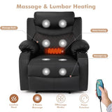 linting Massage Recliner Chairs with Heat, Wide Seat Reclining Lounge Chair for Home Theater, Faux Leather Heated Massaging Manual Recliner Chair with Cup Holder for Adult, Black