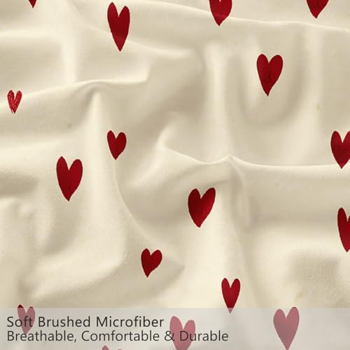 Cream Reversible Duvet Cover Set 2Pcs Small Single Size, Minimalist Red Heart Pattern Bedding Set for Boys Girls Kids Bedroom Decor - Soft Comfy Cozy Microfiber Print Duvet Cover with 1 Pillowcase Generic