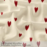 Cream Reversible Duvet Cover Set 2Pcs Small Single Size, Minimalist Red Heart Pattern Bedding Set for Boys Girls Kids Bedroom Decor - Soft Comfy Cozy Microfiber Print Duvet Cover with 1 Pillowcase Generic