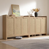 SICOTAS Shoe Storage Cabinet, 30 Pairs Rattan Shoe Cabinet Storage for Entryway, 6-Tier 41" Tall Large Shoe Cabinet, Boho Farmhouse Cabinet with Doors for Entryway Hallway Living Room, Light Oak SICOTAS