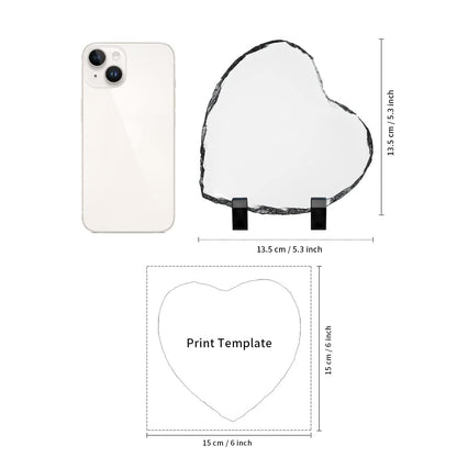 PYD Life 12 Pack Sublimation Photo Slates Heart Shape Rock Blanks 5.3 x 5.3 Inch Bulk Square Stone Frame White with Display Holder for Heat Press Transfer Printing