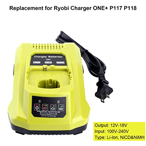 Elefly P117 Compatible with Ryobi 18V Battery Charger, Compatible with Ryobi 12V-18V ONE+ Lithium NiCad NiMh Battery P102 P103 P107 P108 P109 P189 P190 PBP002 PBP005 ELEFLY