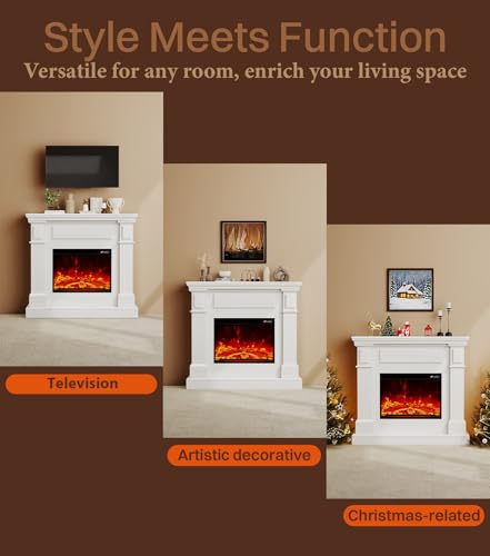 43" Electric Fireplace with Mantel, TV Stand＆Freestanding Fireplace, 23 inch Electric Fireplace Heater with 4 Flame Levels, Remote Control, One Package＆Easy to Set, for Living Room/Bedroom MEIGESI