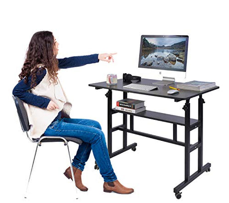 AIZ Mobile Standing Desk, Adjustable Computer Desk Rolling Laptop Cart on Wheels Home Office Computer Workstation, Portable Laptop Stand Tall Table for Standing or Sitting, Black, 39.4" x 23.6" AIZ