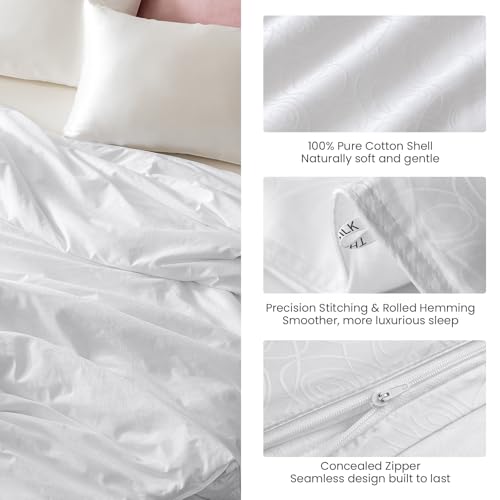 THXSILK Pure Mulberry Silk Comforter Cool for Summer, Grade 7A Natural Mulberry Silk Filled Duvet Luxury Bedding, Cotton Cover, King Size 102in x 91in/260cm x 230cm, Weight 1.98lb/0.9kg THXSILK
