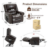 RHHVVR Dual Motor Power Lift Recliner Chair, Lay Flat Recliner Chair with Massage and Heat Remote Control for Adult Elderly, Large Electric Faux Leather Lift Chair, Extended Footrest, Brown RHHVVR
