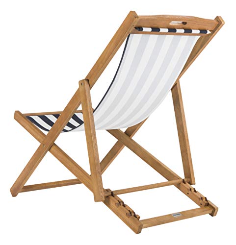 Safavieh PAT7040A-SET2 Outdoor Collection Loren Teak, White Foldable Sling Adirondack Chair, Natural/Navy Stripe Safavieh