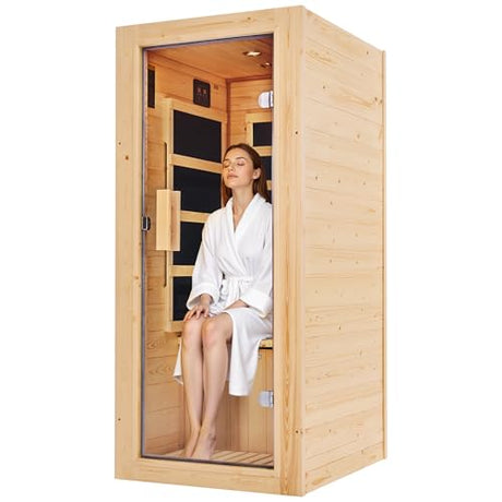 Jocisland 1 Person Infrared Sauna–Low EMF 110V Red Light, Pre-Warms to 149℉ in 20 Minutes,106lbs Lightweight Spruce Wood Infrared saunas,Compact Dry Sauna for Home Spa & Apartments Jocisland