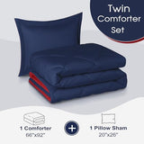 Beyond Twin Comforter Set - Navy/Red Reversible Comforter Set for All Seasons, 1 Comforter (66"x92") and 1 Pillow Sham (20"x26"+2") Basic Beyond