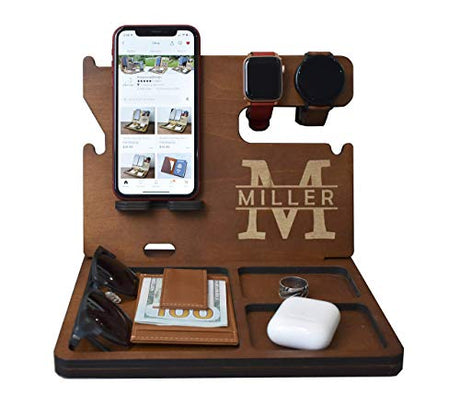 Wooden Docking Station, Personalized desk organizer, Nightstand Docking Station, Unique holiday gift, Wood docking station, Birthday Gift, Gift for Men, Anniversary Gift, Fathers Day Gift Purple Hammer