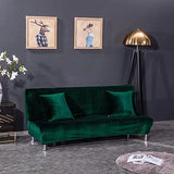 SFYZ HOME Velvet Armless Futon Slipcover,Stretch Silver Fox futon Cover, Modern Solid Color Sofa Bed Cover for for Futon Folding Bed Sofa (Dark Green,L-74.8-88.5in/190-225cm) SFYZ HOME
