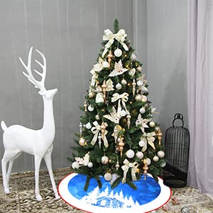 48 Inches Blue Christmas Tree Skirt Rustic Thick Xmas Tree Skirt with Snowflake Winter Happy New Year Decoration for Home Holiday Party OWCRNEF