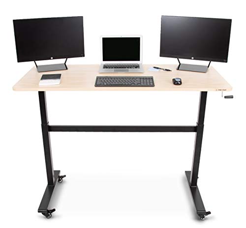 Stand Steady Tranzendesk | 55 Inch Standing Desk with Detachable Wheels | Crank Height Adjustable Sit to Stand Workstation | Modern Ergonomic Desk Supports 3 Monitors (Maple) Stand Steady