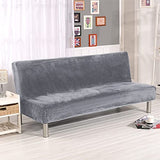 Thick Plush Futon Cover Stretch Armless Sofa Bed Slipcover Soft Couch Sofa Cover Futon Slipcover (Silver Gray) Sokamore