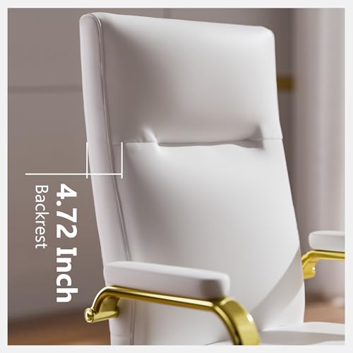 GXJ White and Gold Office Chair Memory Foam, White Leather Computer Desk Chairs with Wheels and Arms, High Back Executive Office Chair for Girl and Women GXJ
