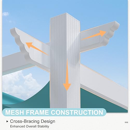 PURPLE LEAF 10' X 12' Outdoor Retractable Pergola with Sun Shade Canopy Cover White Patio Metal Shelter for Garden Porch Yard BBQ Beach Gazebo Grape Trellis Pergola, Turquoise Blue PURPLE LEAF