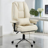 Mvpipi Massage & Heated Office Chair with Foot Rest, Ergonomic Executive Office Chair with Reclining Backrest, Adjustable Arms and Lumbar Support, High Back Leather Desk Chairs for Home Office, Beige Mvpipi