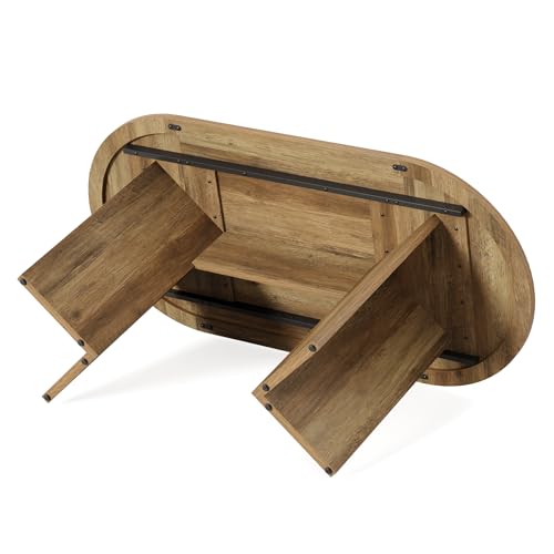LITTLE TREE 63" Rustic Oval Dining Table for 2-4, Sturdy MDF Farmhouse Kitchen Table with Metal Strip Base, for Living Room, Office, Restaurant, Multi-Use, Umber LITTLE TREE