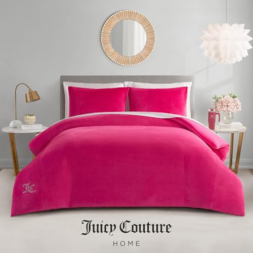 Juicy Couture Hot Pink Velour Full/Queen Comforter Set - 3 Piece Luxury Bedding Ensemble Juicy Couture