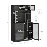 BELLEZE Coffee Wine Bar Cabinet with Power Outlet, 72" Rustic Liquor Cabinet, Tall Buffet Cabinet with Storage Kitchen Pantry Cupboard Wine& Glasses Rack Server with Hutch for Home Dining Room, Ebony BELLEZE