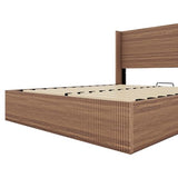 Lift Up Storage Bed Queen Size, Queen Bed Frame with Headboard and Lift Storage System, Wood Headboard with Wing-Back and Convex Groove Board Design Bellemave