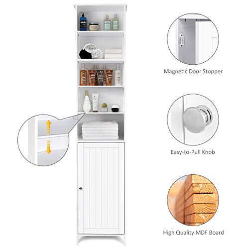 Tangkula Tall Bathroom Storage Cabinet, 72 Inch Bathroom Free Standing Tower Cabinet with Adjustable Shelves & Cupboard with Door, Space Saving Floor - WoodArtSupply