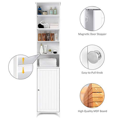 Tangkula Tall Bathroom Storage Cabinet, 72 Inch Bathroom Free Standing Tower Cabinet with Adjustable Shelves & Cupboard with Door, Space Saving Floor - WoodArtSupply