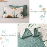WONGS BEDDING Floral Quilt Set Queen,Green Yellow Floral Botanical Bedspread Bedding Set with 2 Pillowcase,Lightweight Summer Farmhouse Coverlet Set for All Season (96"x90") WONGS BEDDING