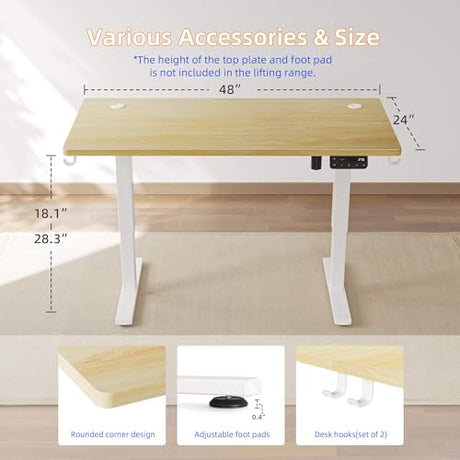YIHAYO Low Height Adjustable Desk, Lifts 18.1-28.3 Inches, Electric Standing Desk for Short People, 48 x 24 Inches Computer Table with Splice Board for Home Office, Natural YIHAYO