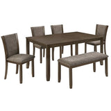 RuiSiSi 6-Piece Dining Table Set for 6, Farmhouse Wood Kitchen Table Set with Chairs and Bench, Rustic Dining Room Kitchen Table Set for 6 People, Dark Walnut RuiSiSi