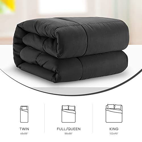Sonive Full/Queen Comforter,Quilted Duvet All Season Down Alternative Bedding Duvet Insert Soft Fluffy Breathable Microfiber 200gsm with 8 Corner Tabs Easy Care Black Sonive